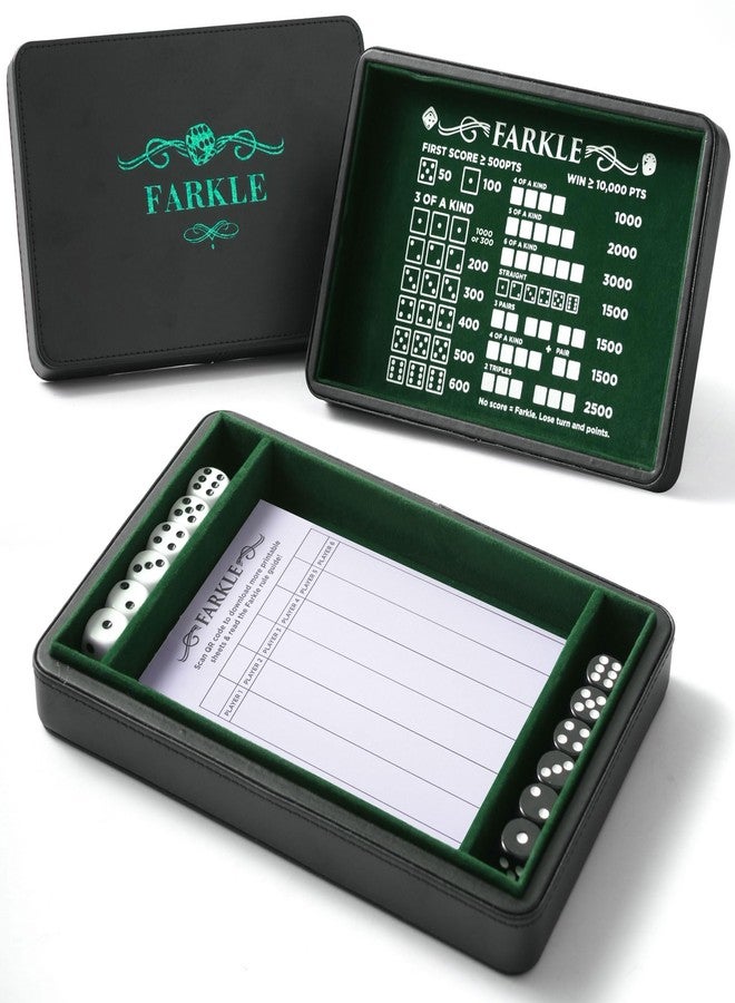 Soar Forge Deluxe Farkle Dice Tray and Storage - Elegant Faux Leather Travel Case with Score Sheets, 2 Sets of Dice & Velvet Lined Rolling Arena for Many Classic Games (Emerald Green) - Image 1